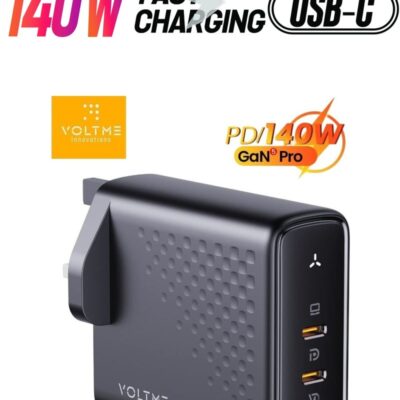 VOLTME 140W GaN3 USB-C Fast Charger 3-Port PD 3.1 PPS Wall Adapter -- Super-Fast Power for MacBook Pro/Air, iPhone 17/16/15/14/13 Air/Pro/Max, iPad Pro/Air, AirPods, Samsung S25/S24/S23/S22 Ultra, Galaxy Tab, Steam Deck, Chromebook, Google PixelBook, ThinkPad, Dell, HP, ASUS -- Universal Type-C Charger (Black)