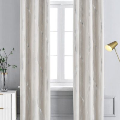 KYD 1 Panel Blackout Curtains, Decorative Silver Thread Foil Blackout Curtains, Thermal Insulated Room Darkening Curtains for Bedroom Living Room 100*250cm Cream