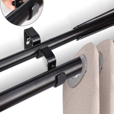 Double Curtain Rod Brackets, 2pcs Heavy Duty Curtain Rod Holders Wall Metal Curtain Rod Bracket Wall Mounted Curtain Rod Bracket Holder with Screws Double Rod Bracket for Curtain