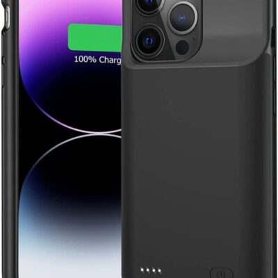 Slim Portable Charging Case with 4500mAh Rechargeable Battery Pack for iPhone 14 Pro (6.1 Inch) -- Protective Black Battery Case Compatible with CarPlay, Lightweight External Power Bank Charger Case, Extended Battery Life with Full Device Protection