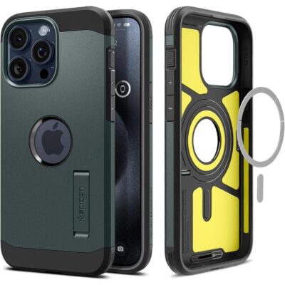 Spigen Tough Armor MagFit for iPhone 15 Pro Max Case Cover with MagSafe - Abyss Green