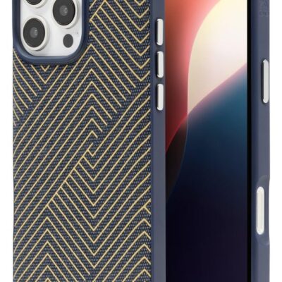 ZAGG London Snap Case for iPhone 16 Pro Max Navy with Gold Geometric Design