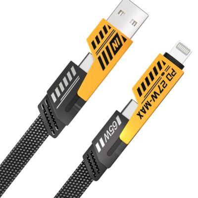 NI 65W 6A 4-in-1 Fast Charging Cable | USB-A & Type-C | 1M Fine Skin Anti-Bending Braided Cable | High-Speed Data & Power Cord for iPhone, iPad, MacBook, Samsung & Android