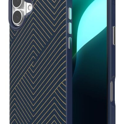 ZAGG London Snap Case for iPhone 16 Plus Navy with Gold Geometric Design