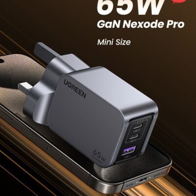 Ugreen Nexode Pro 65W GaN Charger 2C1A USB C Wall Adapter Newest GaNII Tech Portable Smaller Size Travel Charger Type C Compatible With iPhone 16 Pro Max Samsung Galaxy S24 S23 S22 Ultra Xiaomi Apple Watch Grey