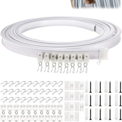 XiuWoo Flexible Bendable Ceiling Curved Curtain Track Ceiling Mount for Curtain Rail with Track Curtain System, Room Divider Ceiling Curtain Rod RV Ceiling Track for Curtains, 5 Meter/ 16.4 Feet, white