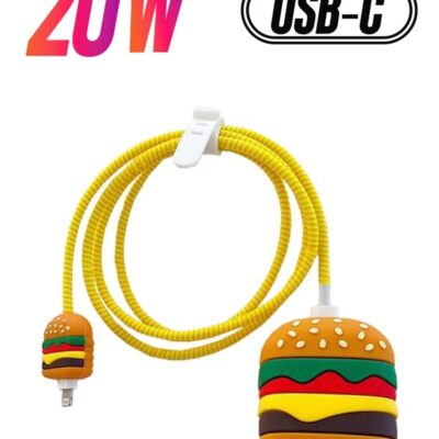 Cute Protective Case for 18W/20W USB-C Adapter Charger, 3D Cartoon Protective Cover, Cable Protector Sleeve for Iphone Charger (Hamburger)