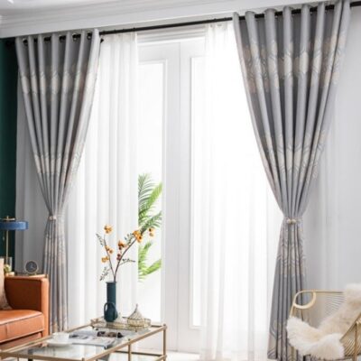 KYD 1 Panel Fabric Nation Blackout Curtains Silver Foil Print Thermal Insulated Room Darkening Curtains Grommet Curtains for Bedroom Living Room 100x250cm Grey