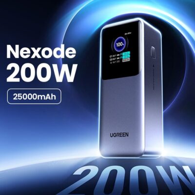 Ugreen 25000 mAh Power Bank Total 200W Output Laptop Portable Charger (90Wh) 2C1A iPhone Battery Pack With Smart Screen Display Compatible With Macbook Lenovo Dell Huawei iPad iPhone Samsung Xiaomi Grey