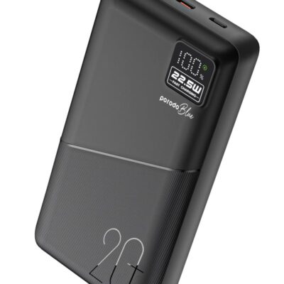 porodo 20000mAh Quick Charge Power Bank with Dual USB Output / PD 20W / 22.5W QC3.0 / 18W Micro Input / Digital Display - Black