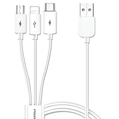 Pisen 3 in 1 Universal Multiple USB Charging Cable with Type C/Micro USB/Lightening Ports Compatible with Most Phones & iPads